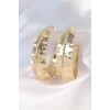Pirinç Gold Renk Yaprak Desenli Halka Küpe
