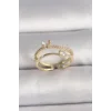 Pirinç Gold Renk Zirkon Taş Detaylı Kelebek Figür Ayarlanabilir Yüzük