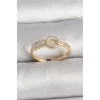 Pirinç Gold Renk Zirkon Taşlı Ayarlanabilir Kadın Yüzük