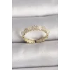 Pirinç Gold Renk Zirkon Taşlı Beyaz Mineli Ayarlanabilir Yüzük