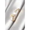 Pirinç Gold Renk Zirkon Taşlı Çiçek Model Kadın Yüzük