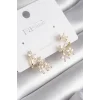 Pirinç Gold Renk Zirkon Taşlı Çiçek Tasarım Kadın Küpe
