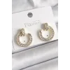 Pirinç Gold Renk Zirkon Taşlı Çivi Halka Model Kadın Küpe