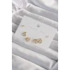 Pirinç Gold Renk Zirkon Taşlı Damla Model Küpe Seti