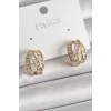 Pirinç Gold Renk Zirkon Taşlı Düğüm Halka Model Kadın Küpe