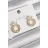 Pirinç Gold Renk Zirkon Taşlı Halka Model Çiçek Figür Kadın Küpe