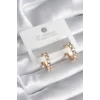 Pirinç Gold Renk Zirkon Taşlı Halka Model Kadın Küpe