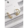 Pirinç Gold Renk Zirkon Taşlı Halka Model Yıldız Detay Kadın Küpe