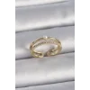 Pirinç Gold Renk Zirkon Taşlı İnci Detay Ayarlanabilir Model Kadın Yüzük