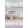 Pirinç Gold Renk Zirkon Taşlı İnci Detay VIP Seri Kadın Yüzük