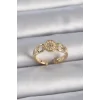 Pirinç Gold Renk Zirkon Taşlı İncili Kalp İşleme Detay Ayarlanabilir Kadın Yüzük