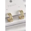 Pirinç Gold Renk Zirkon Taşlı İşleme Detay Halka Model Kadın Küpe