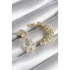 Pirinç Gold Renk Zirkon Taşlı Kadın Küpe