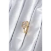 Pirinç Gold Renk Zirkon Taşlı Kalp Charm Model Kadın Yüzük