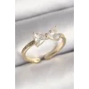 Pirinç Gold Renk Zirkon Taşlı Kalp Fiyonk Model Kadın Yüzük