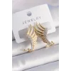 Pirinç Gold Renk Zirkon Taşlı Kanat Model Kadın Küpe