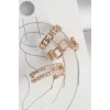 Pirinç Gold Renk Zirkon Taşlı Kare Zincir Model Kadın Kıkırdak Küpe