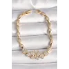 Pirinç Gold Renk Zirkon Taşlı Kelebek Figür Damla Zincir Model Kadın Bileklik