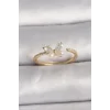 Pirinç Gold Renk Zirkon Taşlı Kelebek Mode İnci Detay Ayarlanabilir Yüzük