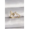 Pirinç Gold Renk Zirkon Taşlı Kelebek Model İnci Detay Ayarlanabilir Yüzük