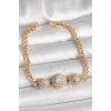 Pirinç Gold Renk Zirkon Taşlı Leopar Figür Zincir Model Kadın Bileklik