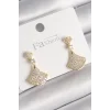 Pirinç Gold Renk Zirkon Taşlı Motif Model Kadın Küpe
