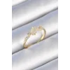 Pirinç Gold Renk Zirkon Taşlı Oval Beyaz Mineli Kadın Yüzük