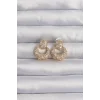 Pirinç Gold Renk Zirkon Taşlı Oval Form Küpe