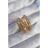 Pirinç Gold Renk Zirkon Taşlı Oval Model Küpe