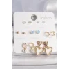 Pirinç Gold Renk Zirkon Taşlı Sallantı Beyaz Sedefli Kalp Model 7 Çift Kadın Küpe Seti