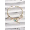 Pirinç Gold Renk Zirkon Taşlı Sallantı Filamingo Figür Charm Kadın Bileklik