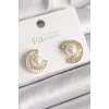 Pirinç Gold Renk Zirkon Taşlı Salyangoz Model İnci Detay Kadın Küpe