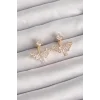 Pirinç Gold Renk Zirkon Taşlı V Model Küpe