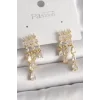 Pirinç Gold Renk Zirkon Taşlı Yağmur Model Kadın Küpe