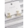 Pirinç Gold Renk Zirkon Taşlı Yaprak Model Kadın Küpe