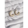 Pirinç Gold Renk Zirkon Taşlı Yarım Halka Küpe
