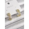 Pirinç Gold Renk Zirkon Taşlı Yarım Halka Model Kadın Küpe