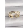 Pirinç Gold Renk Zirkon Taşlı Yıldız Detaylı Ayarlanabilir Kadın Yüzük