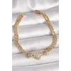 Pirinç Gold Renk Zirkon Taşlı Yonca Figür Zincir Model Kadın Bileklik