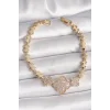 Pirinç Gold Renk Zirkon Taşlı Yonca Model Zincir Kadın Bileklik