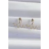 Pirinç Gold Renk Zirkon Taşlı Zikzak Küpe