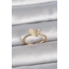 Pirinç Gümüş Renk Ayarlanabilir Zirkon Taşlı Beyaz Mineli Kalp Model Kadın Yüzük