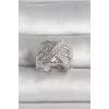 Pirinç Gümüş Renk Ayarlanabilir Zirkon Taşlı X Model Kadın Yüzük