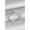 Pirinç Gümüş Renk Beyaz Mineli Pembe Zirkon Taşlı Çiçek Model Kadın Yüzük