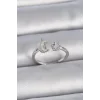Pirinç Gümüş Renk İncili Hilal Zirkon Taşlı Yıldız Ayarlanabilir Kadın Yüzük
