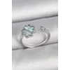 Pirinç Gümüş Renk Mavi Mineli Yonca Model Zirkon Taş Detay Ayarlanabilir Kadın Yüzük