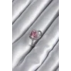 Pirinç Gümüş Renk Pembe Zirkon Taş Kalp Charm Model Kadın Yüzük
