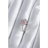 Pirinç Gümüş Renk Pembe Zirkon Taş Kalp Charm Model Kadın Yüzük