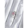 Pirinç Gümüş Renk Pembe Zirkon Taşlı Charm Model Kadın Yüzük