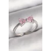 Pirinç Gümüş Renk Pembe Zirkon Taşlı Kalp Fiyonk Model Kadın Yüzük